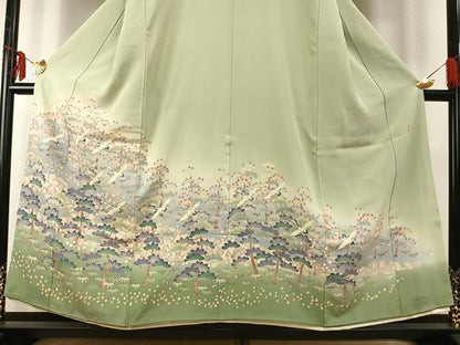 平和屋着物●本加賀友禅作家　百貫廣樹　色留袖　飛鶴枝花文　暈し染め　正絹　逸品　AABE5799fy