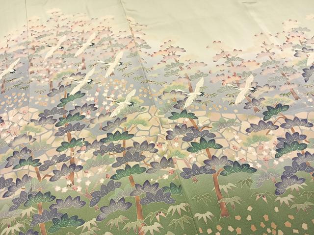 平和屋着物●本加賀友禅作家　百貫廣樹　色留袖　飛鶴枝花文　暈し染め　正絹　逸品　AABE5799fy