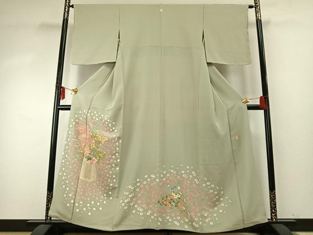 平和屋着物●本加賀友禅作家　柿本市郎　訪問着　草花文　正絹　逸品　AABE5800fy