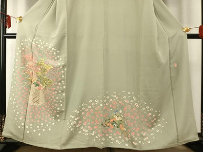 平和屋着物●本加賀友禅作家　柿本市郎　訪問着　草花文　正絹　逸品　AABE5800fy