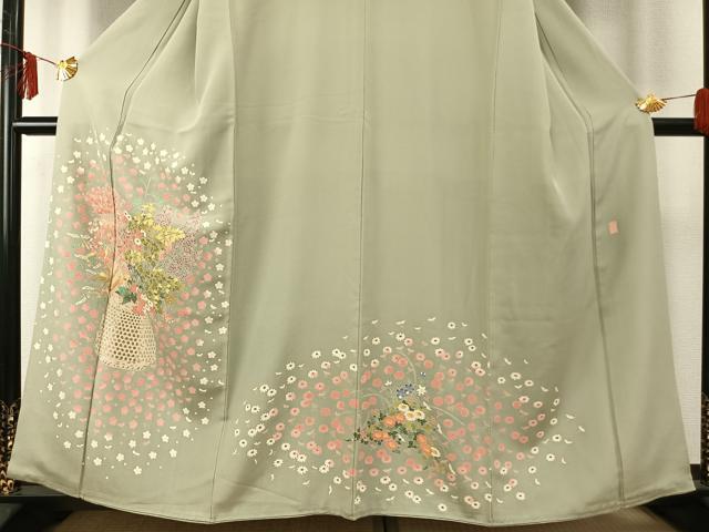 平和屋着物●本加賀友禅作家　柿本市郎　訪問着　草花文　正絹　逸品　AABE5800fy