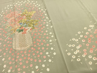 平和屋着物●本加賀友禅作家　柿本市郎　訪問着　草花文　正絹　逸品　AABE5800fy