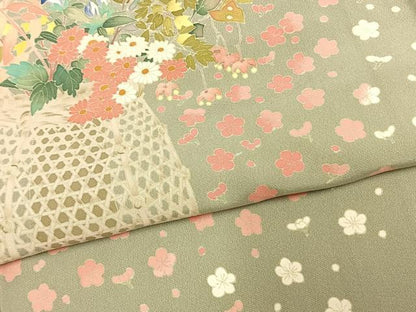 平和屋着物●本加賀友禅作家　柿本市郎　訪問着　草花文　正絹　逸品　AABE5800fy