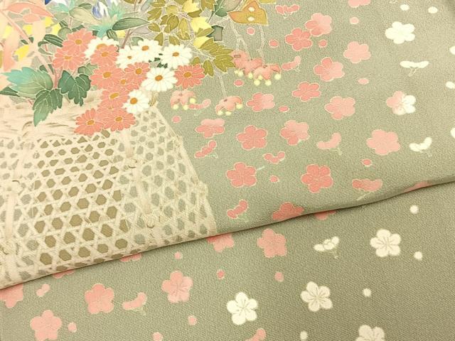 平和屋着物●本加賀友禅作家　柿本市郎　訪問着　草花文　正絹　逸品　AABE5800fy