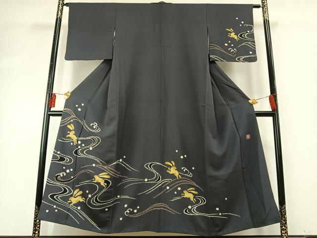 平和屋着物●ファッションデザイナー 花井幸子　訪問着　駒刺繍　兎　うさぎ　正絹　逸品　AABE5801fy 平和屋着物○ファッションデザイナー 花井幸子 訪問着 駒刺繍 兎