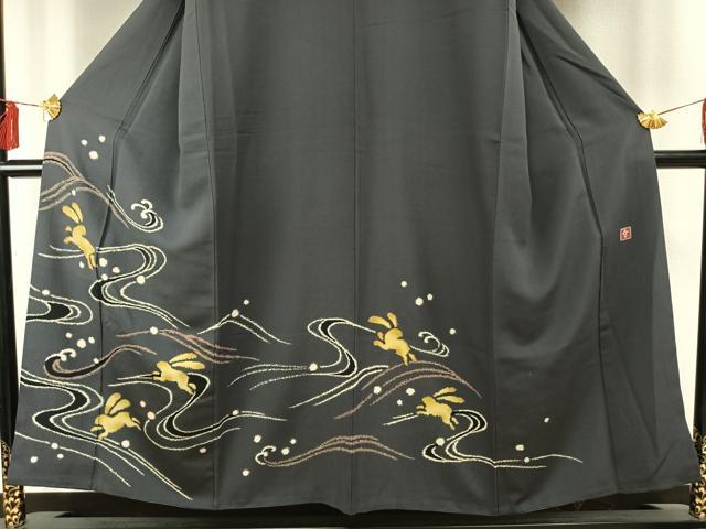 平和屋着物●ファッションデザイナー 花井幸子　訪問着　駒刺繍　兎　うさぎ　正絹　逸品　AABE5801fy 平和屋着物○ファッションデザイナー 花井幸子 訪問着 駒刺繍 兎