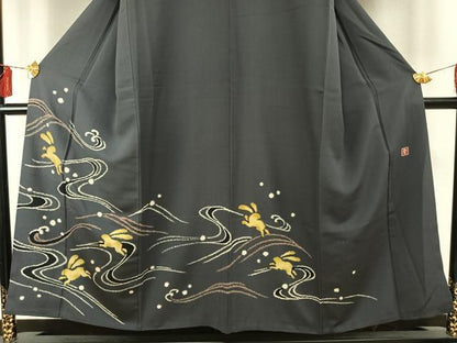 平和屋着物●ファッションデザイナー 花井幸子　訪問着　駒刺繍　兎　うさぎ　正絹　逸品　AABE5801fy