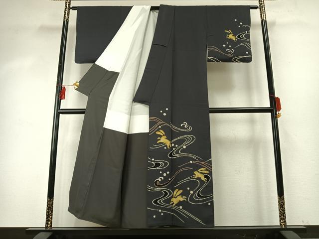 平和屋着物●ファッションデザイナー 花井幸子　訪問着　駒刺繍　兎　うさぎ　正絹　逸品　AABE5801fy 平和屋着物○ファッションデザイナー 花井幸子 訪問着 駒刺繍 兎