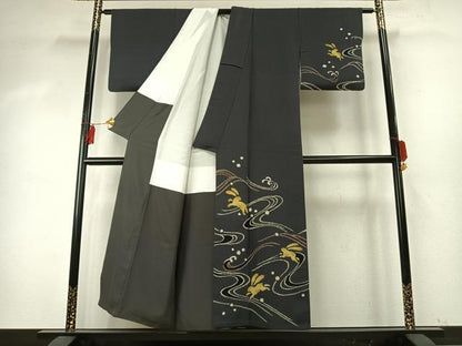 平和屋着物●ファッションデザイナー 花井幸子　訪問着　駒刺繍　兎　うさぎ　正絹　逸品　AABE5801fy