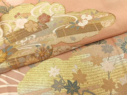平和屋着物●訪問着　駒刺繍　雲取り花文　暈し染め　金彩　正絹　逸品　AABE5803fy