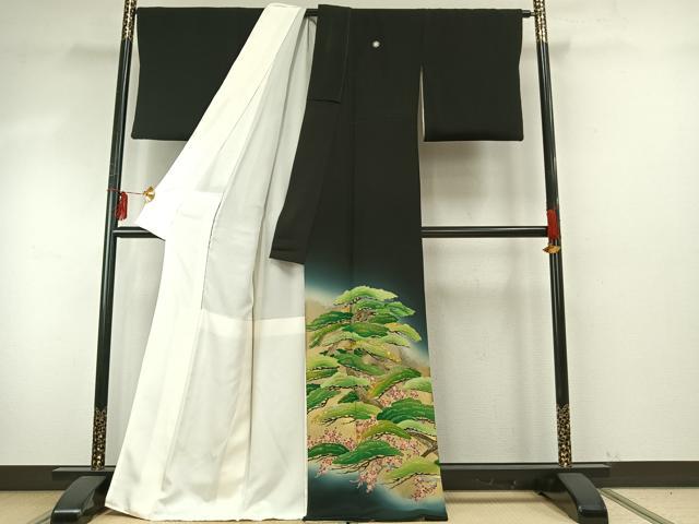 平和屋着物●京友禅の第一人者　松井青々　黒留袖　駒刺繍　梅松文　暈し染め　金彩　正絹　逸品　AABE5805fy