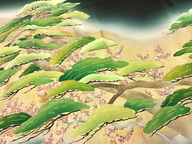 平和屋着物●京友禅の第一人者　松井青々　黒留袖　駒刺繍　梅松文　暈し染め　金彩　正絹　逸品　AABE5805fy