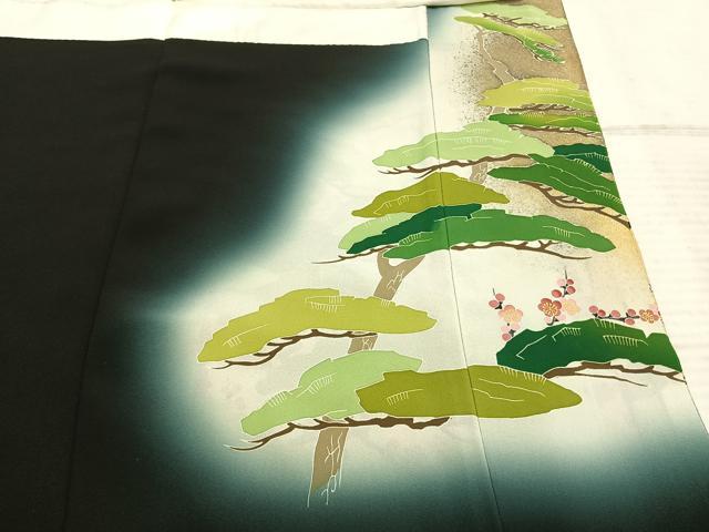 平和屋着物●京友禅の第一人者　松井青々　黒留袖　駒刺繍　梅松文　暈し染め　金彩　正絹　逸品　AABE5805fy