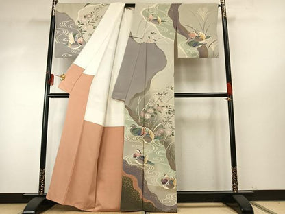 平和屋着物●十日町　加賀草木友禅の第一人者　田村哲彦　訪問着　花鳥文　暈し染め　金彩　正絹　逸品　AABE5806fy