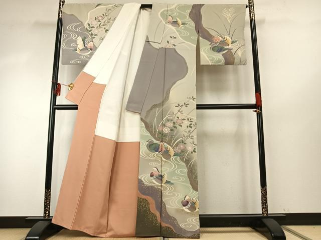 平和屋着物●十日町　加賀草木友禅の第一人者　田村哲彦　訪問着　花鳥文　暈し染め　金彩　正絹　逸品　AABE5806fy