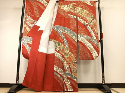 平和屋着物●豪華振袖　駒刺繍　熨斗花鳥文　金彩　正絹　逸品　AABE5807fy