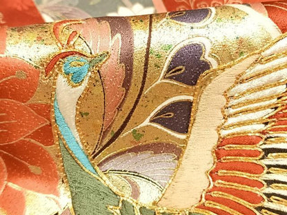 平和屋着物●豪華振袖　駒刺繍　熨斗花鳥文　金彩　正絹　逸品　AABE5807fy