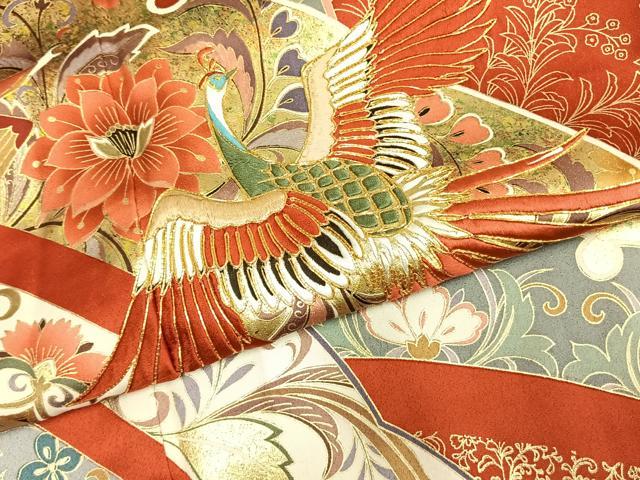 平和屋着物●豪華振袖　駒刺繍　熨斗花鳥文　金彩　正絹　逸品　AABE5807fy