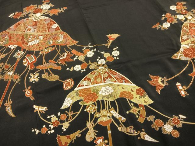 平和屋着物●創業460年・千總　黒留袖　駒刺繍　つるし飾り吉祥文　金糸　金彩　三越扱い　正絹　逸品　AABE5809fy
