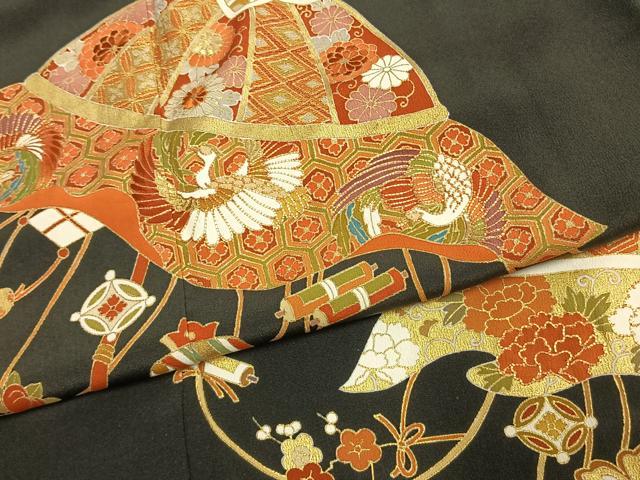 平和屋着物●創業460年・千總　黒留袖　駒刺繍　つるし飾り吉祥文　金糸　金彩　三越扱い　正絹　逸品　AABE5809fy