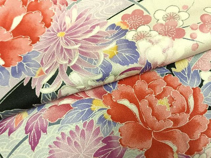 平和屋着物●豪華振袖　草花文　正絹　逸品　AABE5811fy