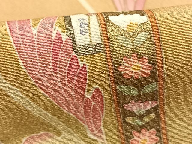 平和屋着物●京加賀友禅　百貫達雄　訪問着　短冊文　花菊　暈し染め　金彩　正絹　逸品　AABE5815fy