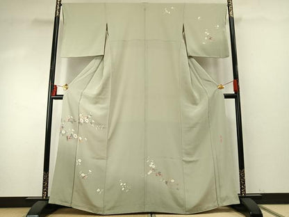 平和屋着物●京加賀友禅　百貫達雄　訪問着　枝花文　銀座おゝぎ屋扱い　正絹　逸品　未使用　AABE5816fy