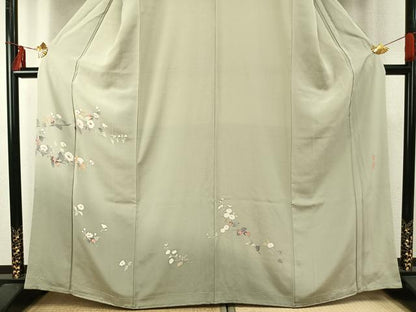 平和屋着物●京加賀友禅　百貫達雄　訪問着　枝花文　銀座おゝぎ屋扱い　正絹　逸品　未使用　AABE5816fy