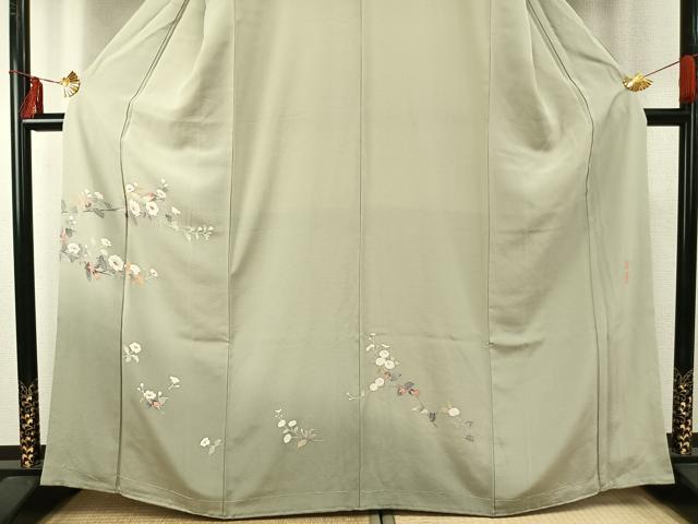平和屋着物●京加賀友禅　百貫達雄　訪問着　枝花文　銀座おゝぎ屋扱い　正絹　逸品　未使用　AABE5816fy
