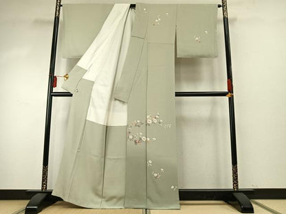 平和屋着物●京加賀友禅　百貫達雄　訪問着　枝花文　銀座おゝぎ屋扱い　正絹　逸品　未使用　AABE5816fy
