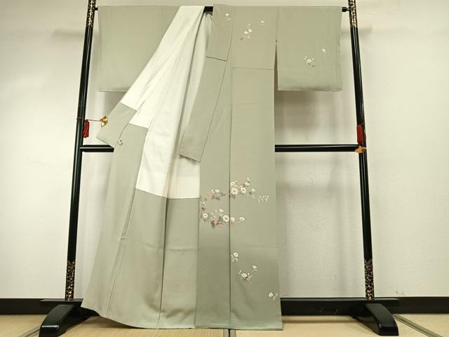 平和屋着物●京加賀友禅　百貫達雄　訪問着　枝花文　銀座おゝぎ屋扱い　正絹　逸品　未使用　AABE5816fy