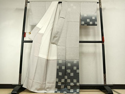 平和屋着物●訪問着　市松千鳥文　暈し染め　正絹　逸品　AABE5818fy