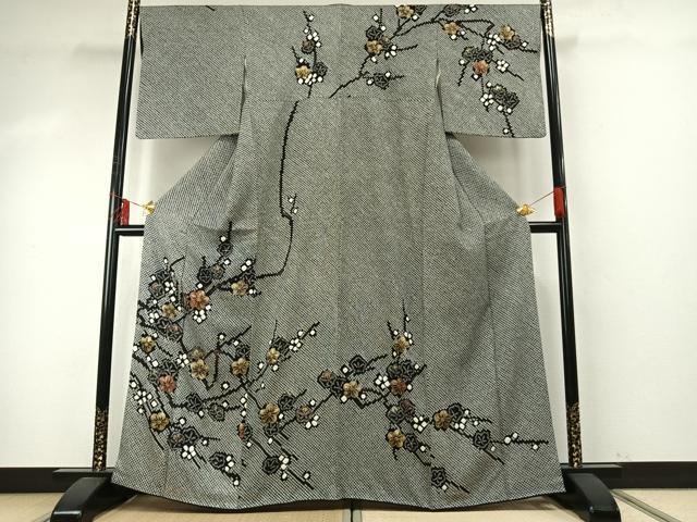 平和屋着物●訪問着　総絞り　枝花文　黒地　金彩　さが美扱い　正絹　逸品　AABE5819fy