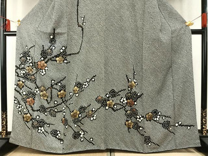 平和屋着物●訪問着　総絞り　枝花文　黒地　金彩　さが美扱い　正絹　逸品　AABE5819fy