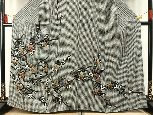 平和屋着物●訪問着　総絞り　枝花文　黒地　金彩　さが美扱い　正絹　逸品　AABE5819fy