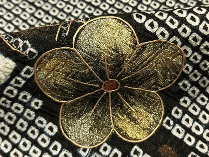 平和屋着物●訪問着　総絞り　枝花文　黒地　金彩　さが美扱い　正絹　逸品　AABE5819fy