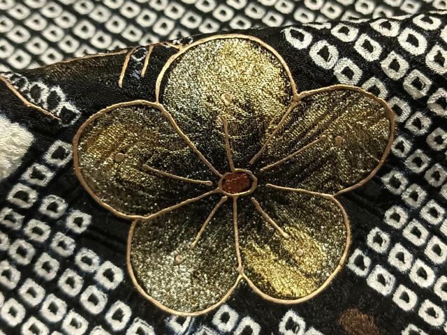 平和屋着物●訪問着　総絞り　枝花文　黒地　金彩　さが美扱い　正絹　逸品　AABE5819fy