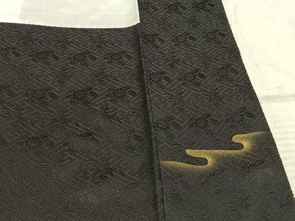 平和屋着物●訪問着　総絞り　枝花文　黒地　金彩　さが美扱い　正絹　逸品　AABE5819fy