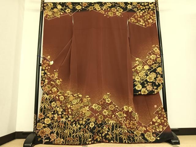 平和屋着物●ファッションデザイナー 花井幸子　振袖　駒刺繍　松竹梅　金彩　伊勢丹扱い　正絹　逸品　AABE5821fy 平和屋着物○ファッションデザイナー 花井幸子 振袖 駒刺繍 松竹梅