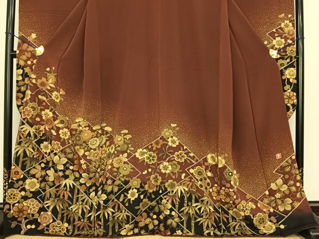 平和屋着物●ファッションデザイナー 花井幸子　振袖　駒刺繍　松竹梅　金彩　伊勢丹扱い　正絹　逸品　AABE5821fy 平和屋着物○ファッションデザイナー 花井幸子 振袖 駒刺繍 松竹梅