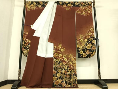平和屋着物●ファッションデザイナー 花井幸子　振袖　駒刺繍　松竹梅　金彩　伊勢丹扱い　正絹　逸品　AABE5821fy