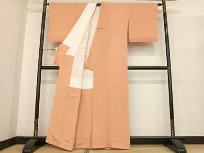 平和屋着物●上質な色無地　舞花地紋　洒落柿色　正絹　逸品　未使用　AABE5822fy