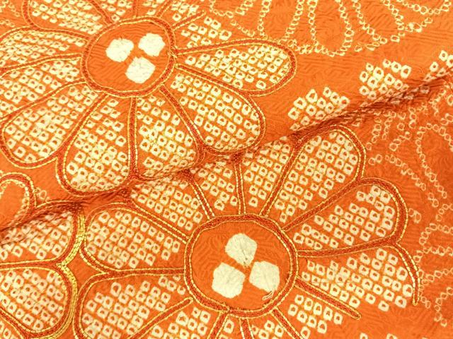 平和屋着物●豪華振袖　駒刺繍　絞り　舞花文　高島屋扱い　正絹　逸品　AABE5825fy 平和屋着物○豪華振袖 駒刺繍 舞桜文 暈し染め 金通し地 正絹 逸品