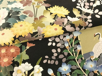 平和屋着物●十日町友禅作家　阿部佳雪　黒留袖　色紙花鳥文　正絹　逸品　AABI2614cs