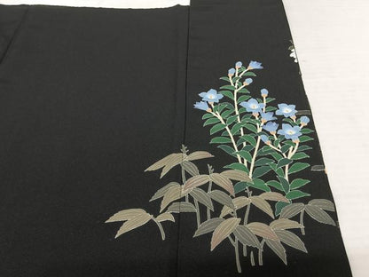 平和屋着物●十日町友禅作家　阿部佳雪　黒留袖　色紙花鳥文　正絹　逸品　AABI2614cs