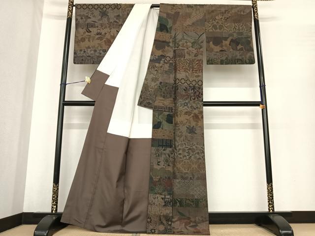 平和屋着物●小千谷紬　手織　百柄　つなぎ糸工房謹製　証紙付き　正絹　逸品　AABE5827fy 平和屋着物○小千谷紬 手織 百柄 つなぎ糸工房謹製 証紙付き 正絹 逸品