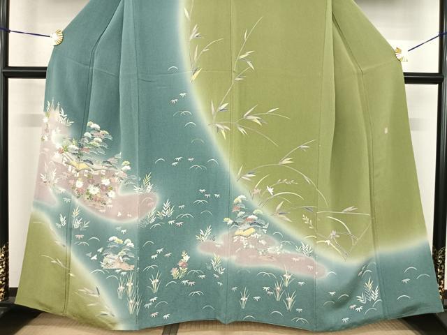 平和屋着物●訪問着　友禅　作家物　風景花文　暈し染め　鬼しぼ縮緬　正絹　逸品　AABE5830fy