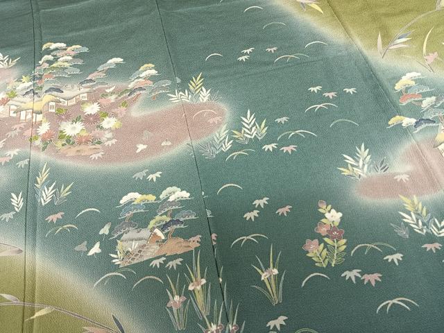 平和屋着物●訪問着　友禅　作家物　風景花文　暈し染め　鬼しぼ縮緬　正絹　逸品　AABE5830fy 平和屋着物○訪問着 友禅 作家物 風景花文 暈し染め 鬼しぼ縮緬 正絹