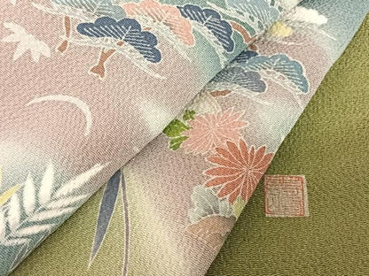 平和屋着物●訪問着　友禅　作家物　風景花文　暈し染め　鬼しぼ縮緬　正絹　逸品　AABE5830fy