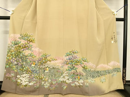 平和屋着物●訪問着　友禅　作家物　一峰　花鳥文　正絹　逸品　AABE5840fy